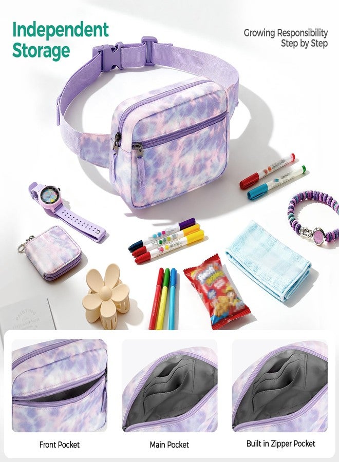 Choco Mocha حقيبة خصر بلون الشوكولاتة والموكا للبنات، حقيبة خصر للأطفال من عمر 6-8 سنوات، حقيبة خصر للبنات من عمر 8-12 سنة، حقائب خصر للأطفال الصغار، هدايا عيد الميلاد، لون بنفسجي مصبوغ بربطة عنق - Image 2